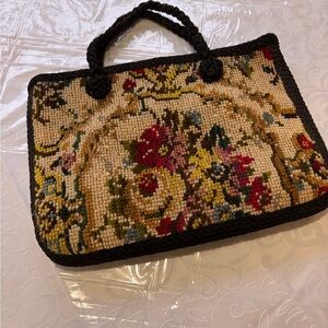 Floral Tapestry Handbag with Black Trim
